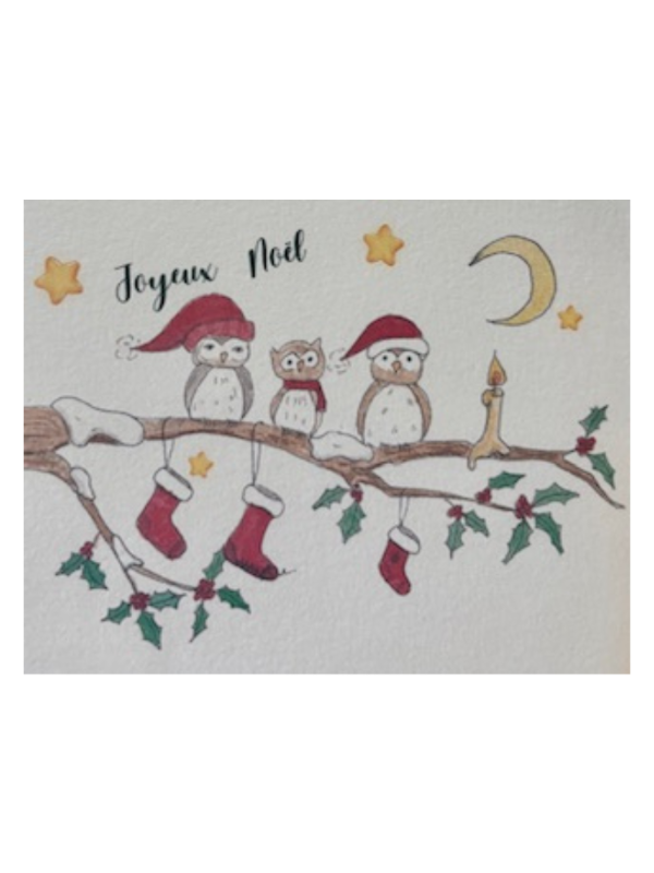 Carte Hiboux de Noël